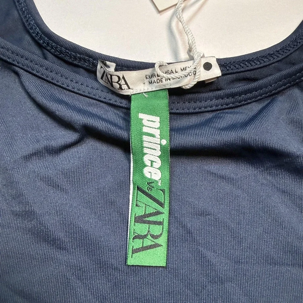 ZARA X Prince Sports Bra Womens Large Blue‎ Tennis Logo Stretch Pullover Top